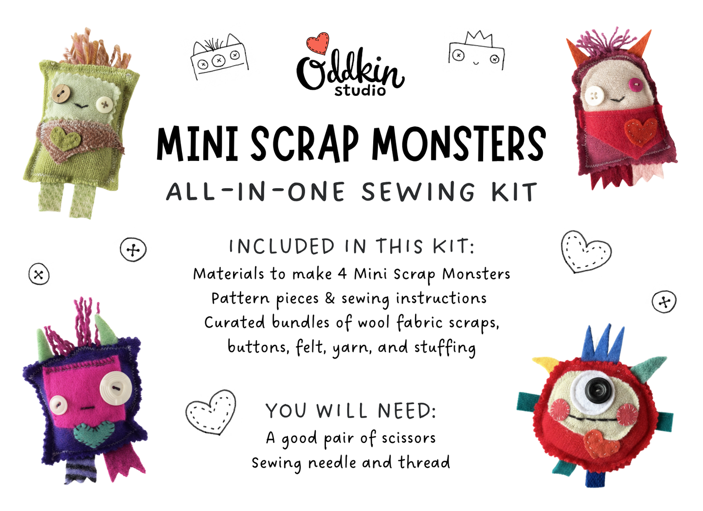 Mini Scrap Monsters All-in-One Sewing Kit