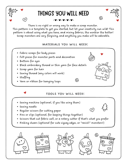 Mini Scrap Monster Ornaments - Pattern & Activity Sheets (PDF)