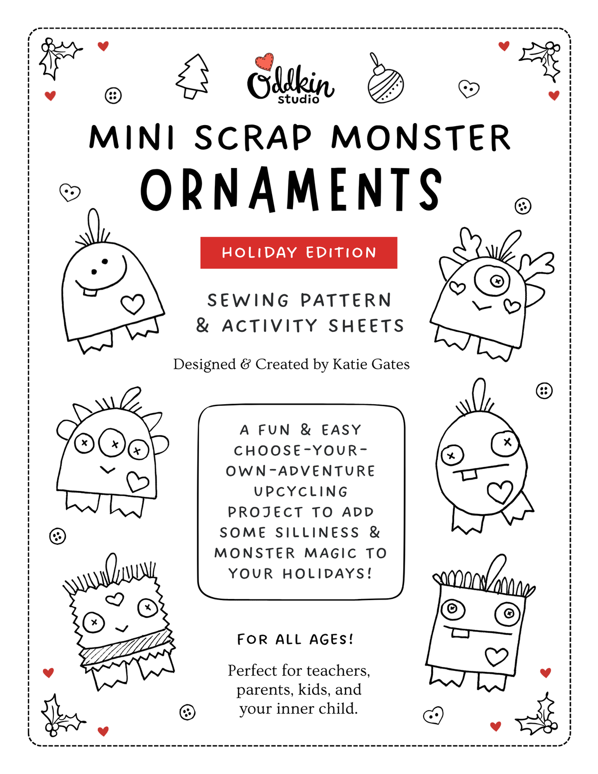 Mini Scrap Monster Ornaments - Pattern & Activity Sheets (PDF)
